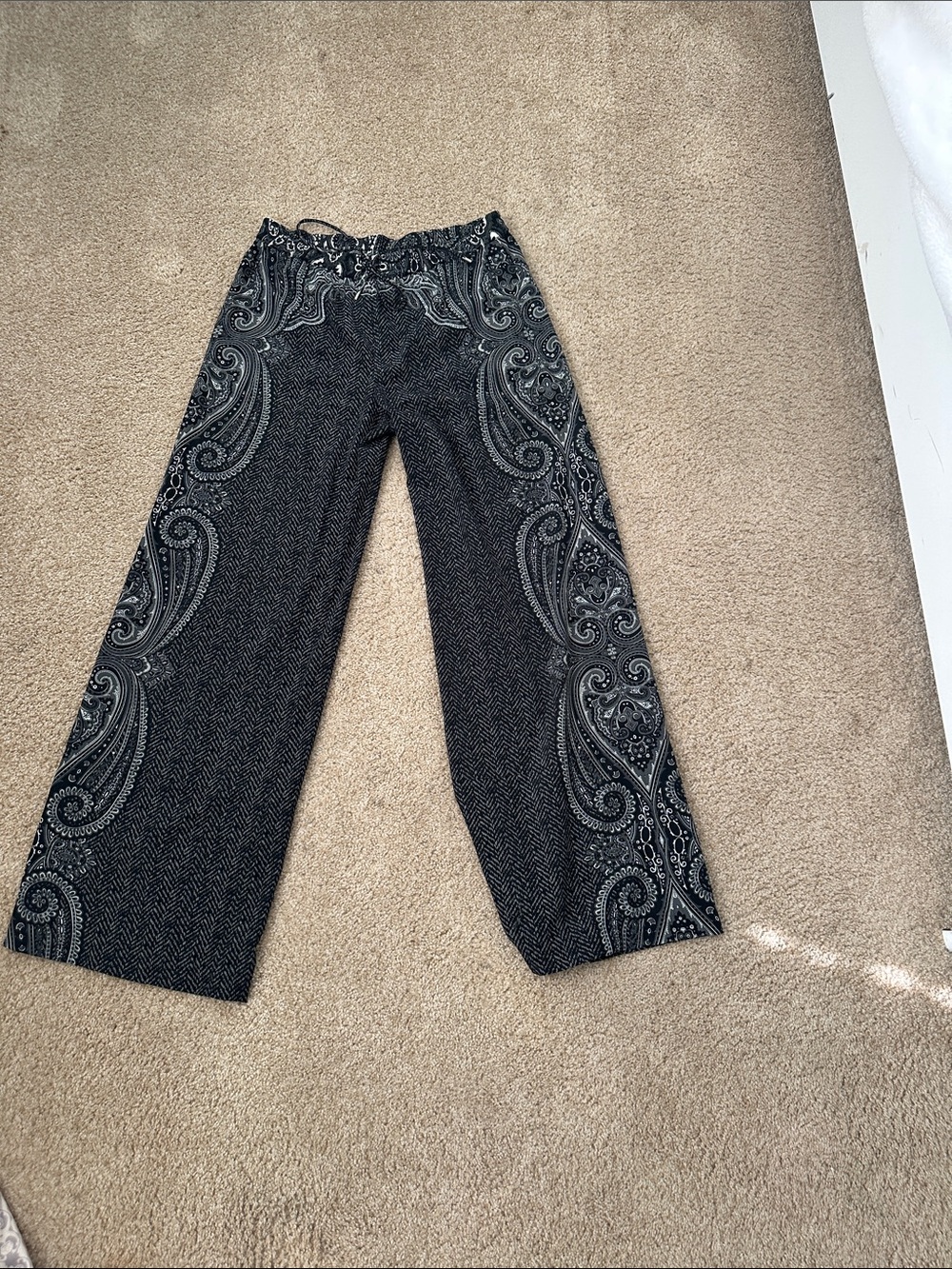 Michael Kors Black Paisley-Trim Wide-Leg Jeans